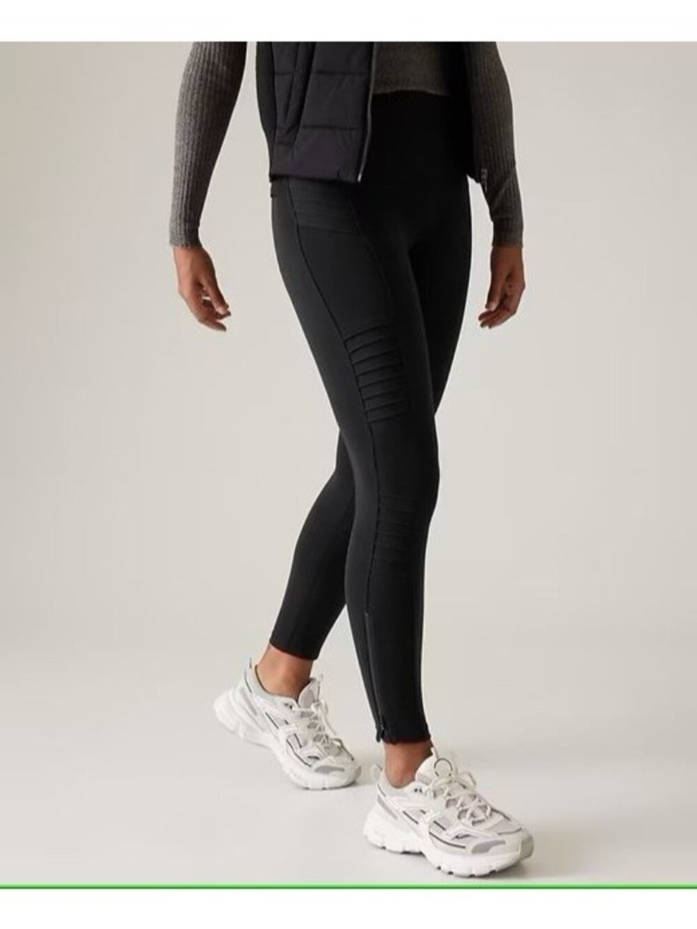 Athleta Size M Black Delancey Moto Stretch High Waist Full Length Leggings